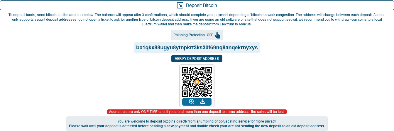 deposit bitcoin